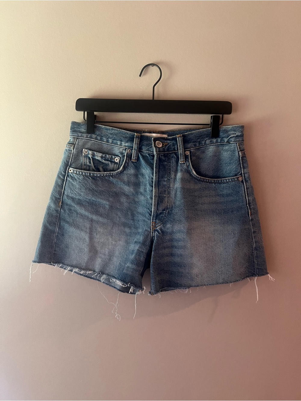 Zara Light Blue Frayed Hem Denim Shorts